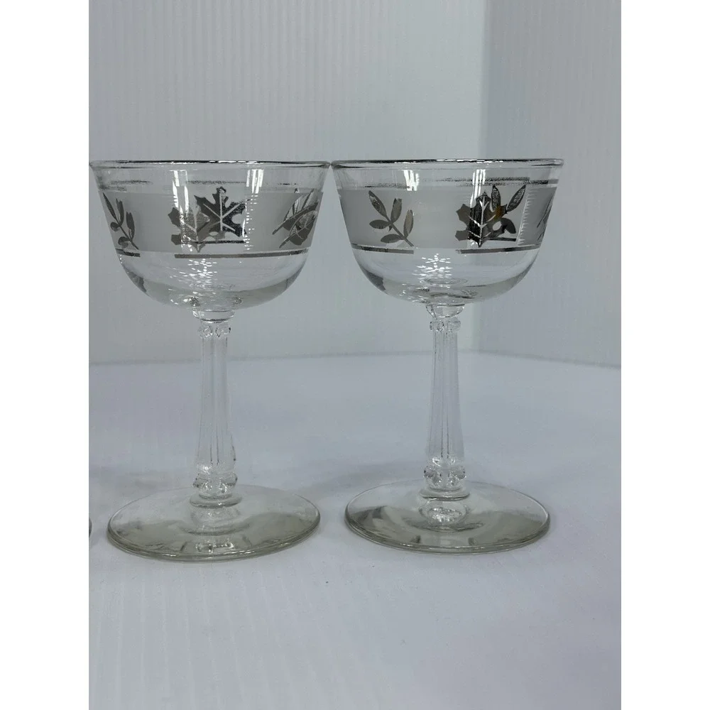 6 Vintage Libbey Silver‎ Leaf Frosted Champagne Glasses 5